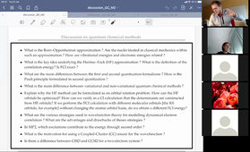 Advanced Quantum Chemistry: Discussion about the lecture material